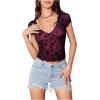 imageFloerns Womens Short Sleeve Lace Lettuce Trim Crop Top 90s Tee ShirtHot Pink