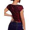 imageFloerns Womens Short Sleeve Lace Lettuce Trim Crop Top 90s Tee ShirtMaroon