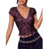 imageFloerns Womens Short Sleeve Lace Lettuce Trim Crop Top 90s Tee ShirtPurple
