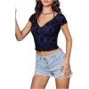 imageFloerns Womens Short Sleeve Lace Lettuce Trim Crop Top 90s Tee ShirtRoyal Blue