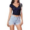 imageFloerns Womens Short Sleeve Lace Lettuce Trim Crop Top 90s Tee ShirtRoyal Blue
