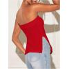 imageFloerns Womens Solid Strapless Bandeau Split Hem Casual Tube TopRed
