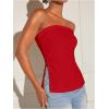 imageFloerns Womens Solid Strapless Bandeau Split Hem Casual Tube TopRed