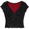 imageFloerns Womens Short Sleeve Lace Lettuce Trim Crop Top 90s Tee ShirtBlack