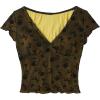 imageFloerns Womens Short Sleeve Lace Lettuce Trim Crop Top 90s Tee ShirtBlack and Yellow