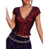imageFloerns Womens Short Sleeve Lace Lettuce Trim Crop Top 90s Tee ShirtMaroon