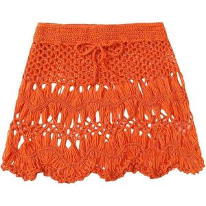 imageFloerns Womens Bathing Suit Tie Waist Crochet Beach Cover Up SkirtOrange Solid
