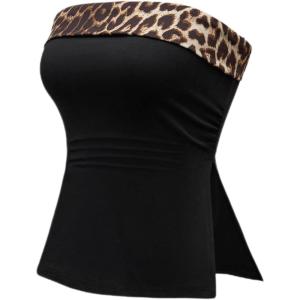 imageFloerns Womens Solid Strapless Bandeau Split Hem Casual Tube TopBlack Leopard