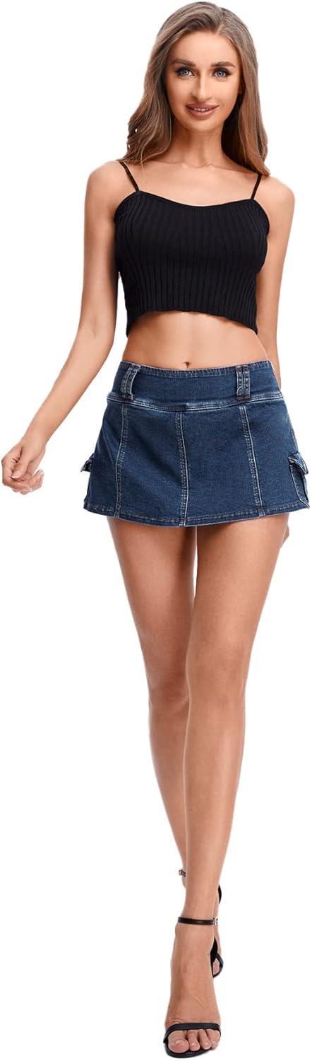 imageFloerns Womens Casual A Line Flare Jean Denim Mini Skirts with PocketDark Blue