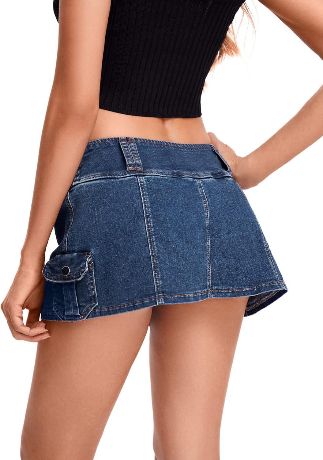 imageFloerns Womens Casual A Line Flare Jean Denim Mini Skirts with PocketDark Blue