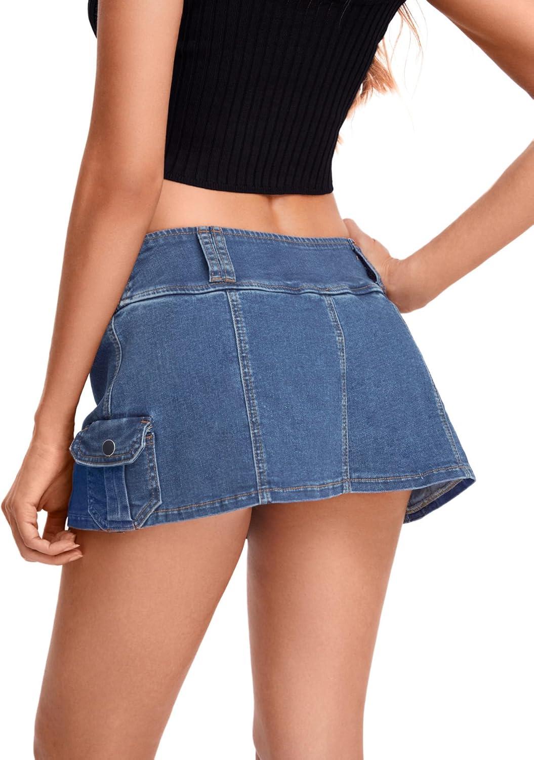 imageFloerns Womens Casual A Line Flare Jean Denim Mini Skirts with PocketLight Blue