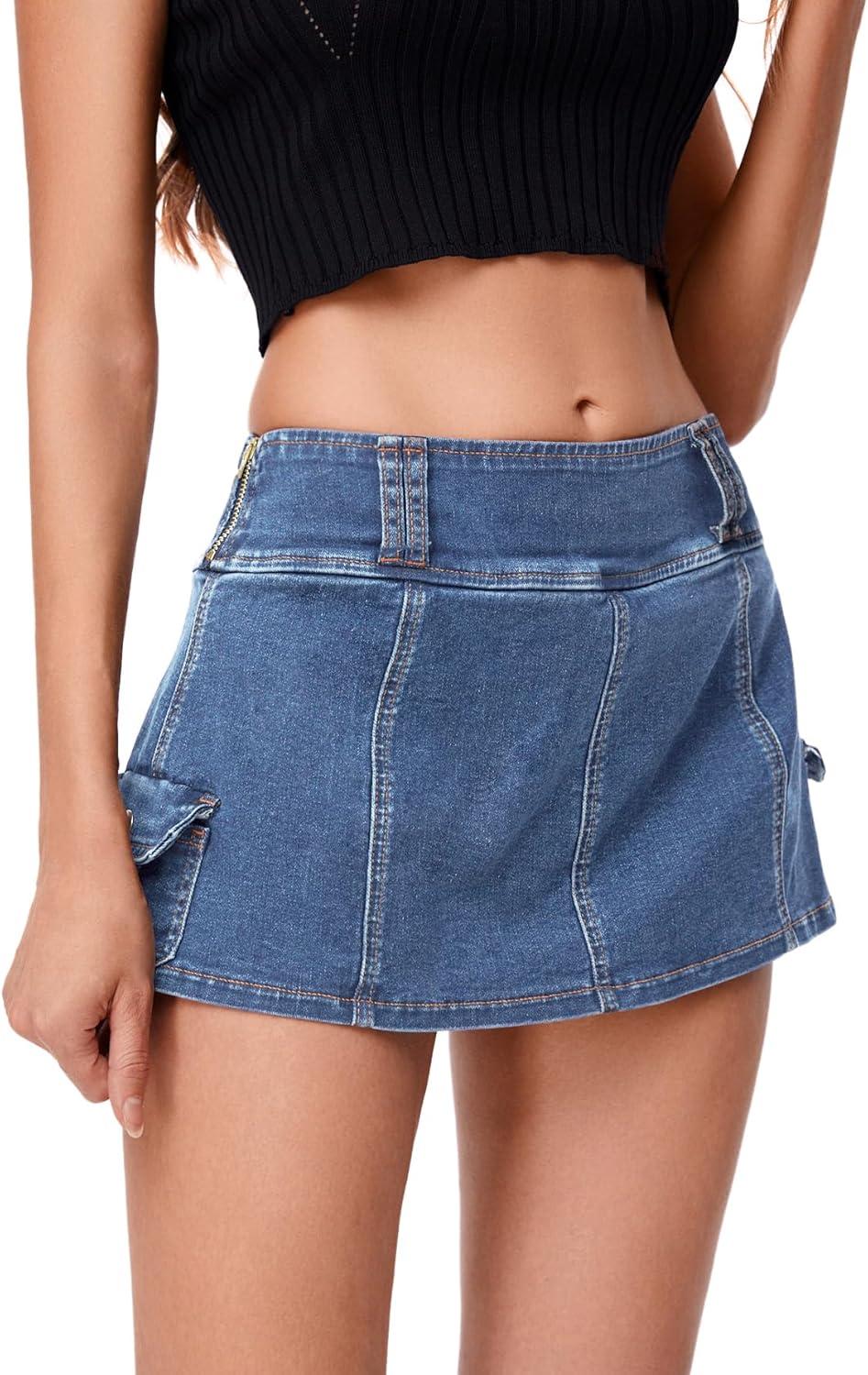 imageFloerns Womens Casual A Line Flare Jean Denim Mini Skirts with PocketLight Blue