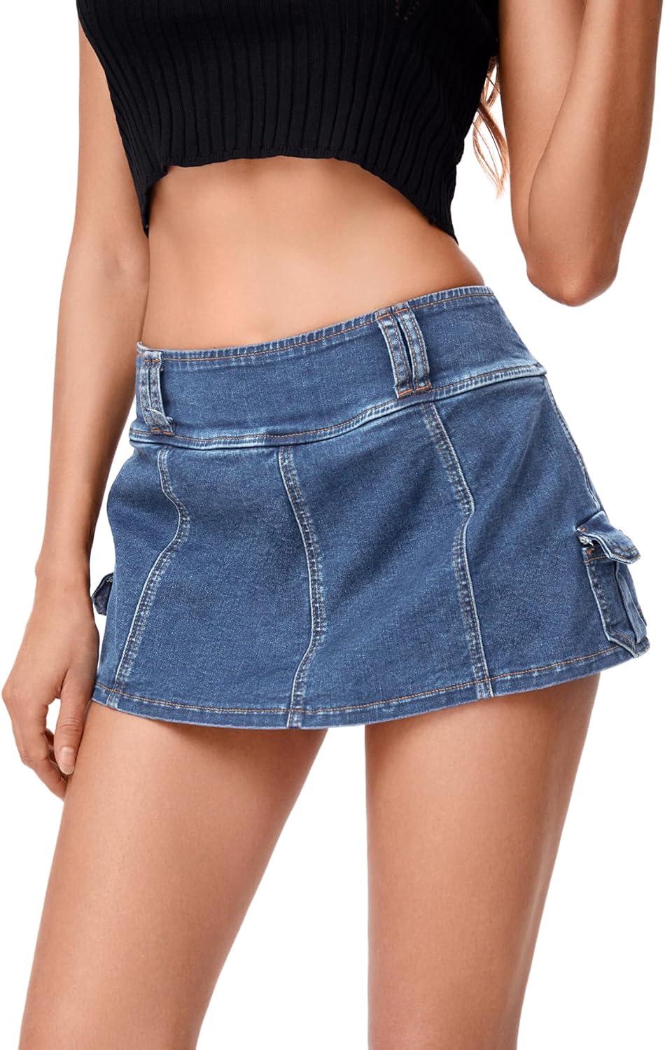 imageFloerns Womens Casual A Line Flare Jean Denim Mini Skirts with PocketLight Blue