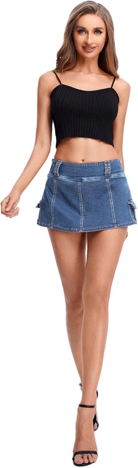 imageFloerns Womens Casual A Line Flare Jean Denim Mini Skirts with PocketLight Blue