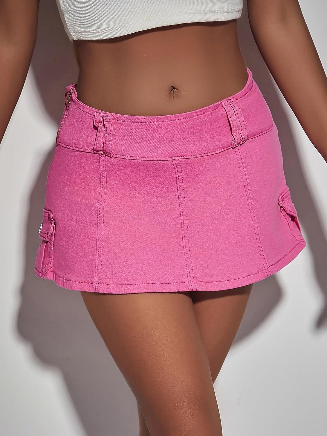 imageFloerns Womens Casual A Line Flare Jean Denim Mini Skirts with PocketPastel Pink