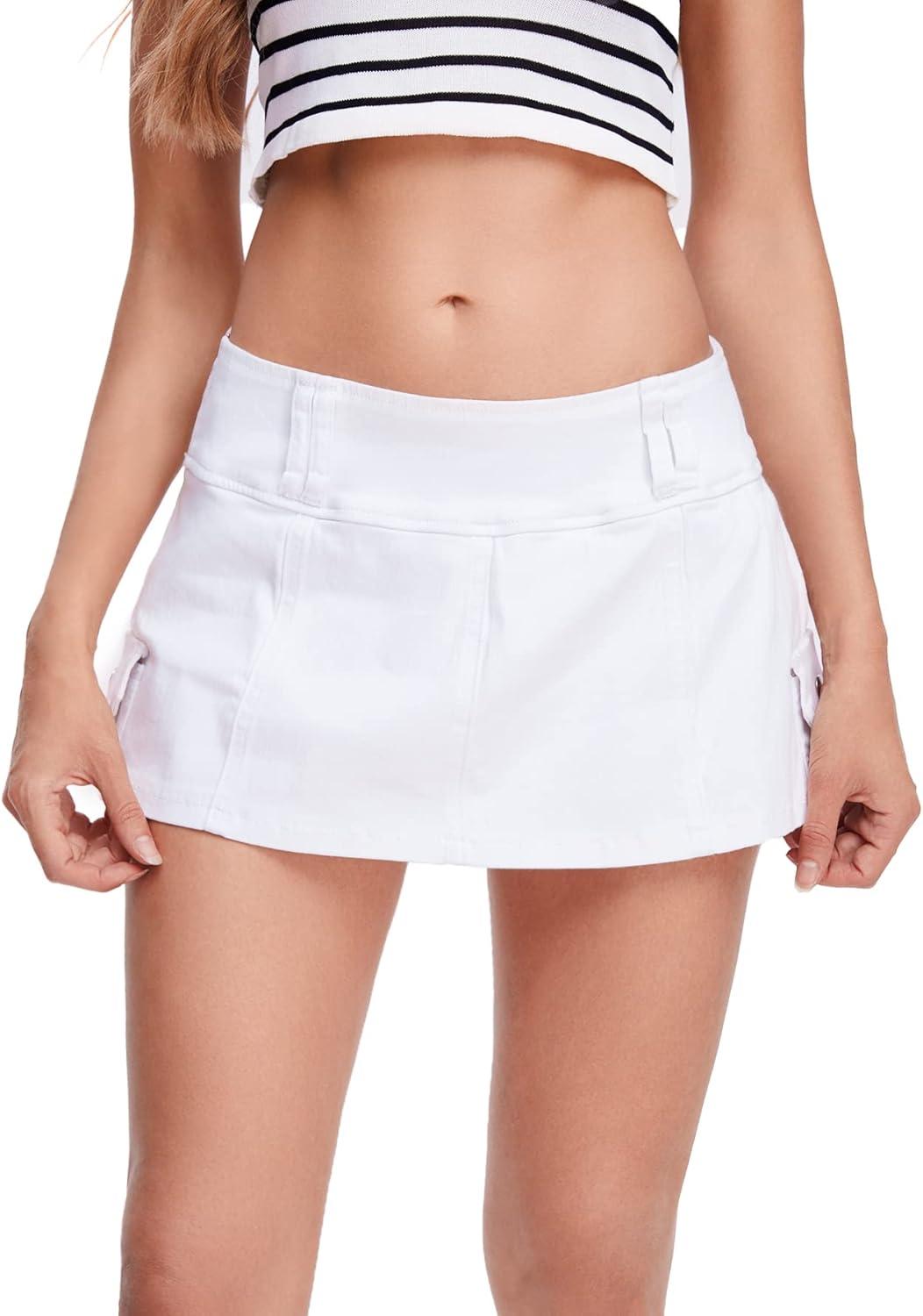 imageFloerns Womens Casual A Line Flare Jean Denim Mini Skirts with PocketWhite