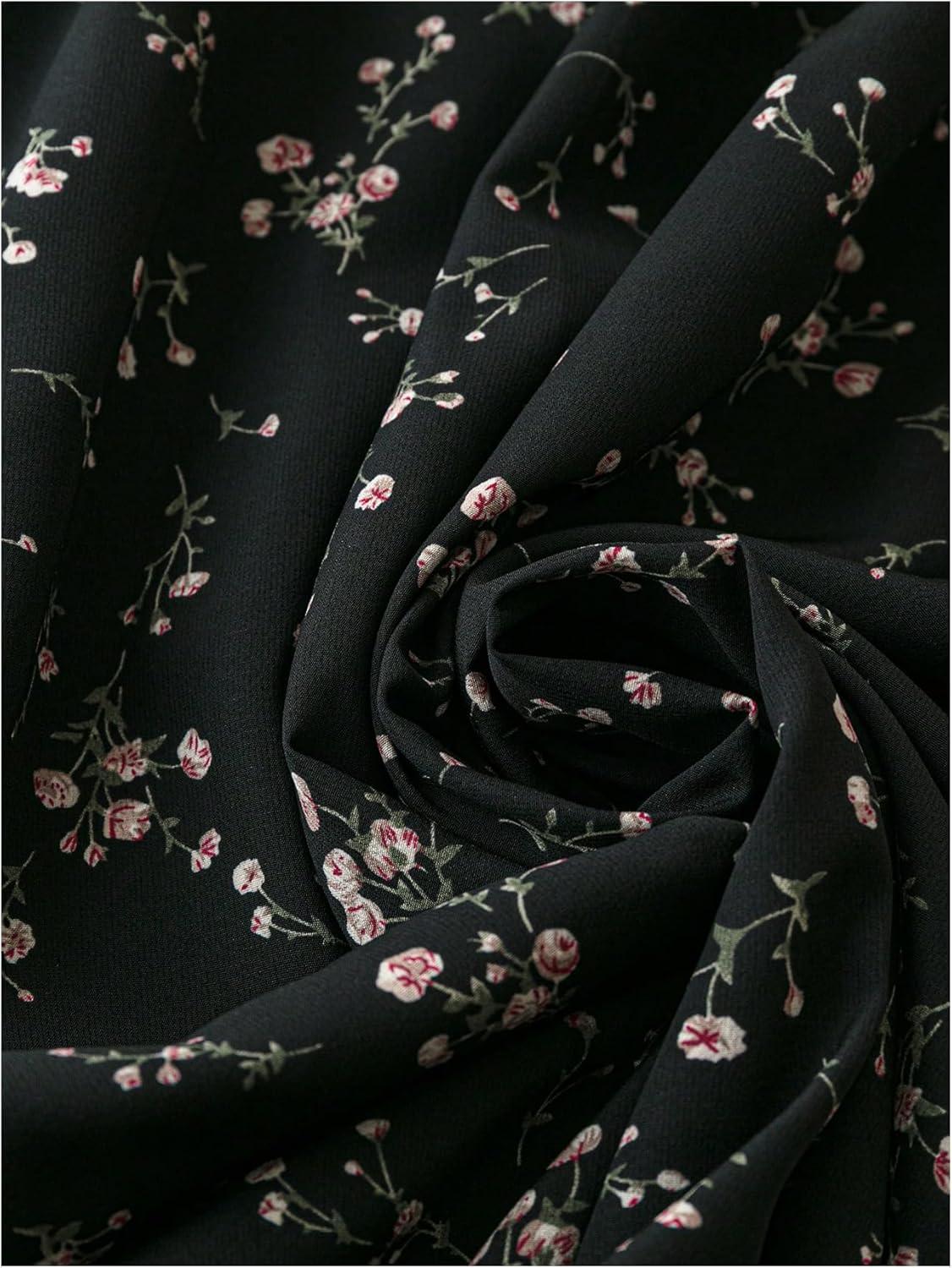 imageFloerns Womens Plus Size Boho Floral V Neck Short Sleeve A Line Long DressBlack Ink