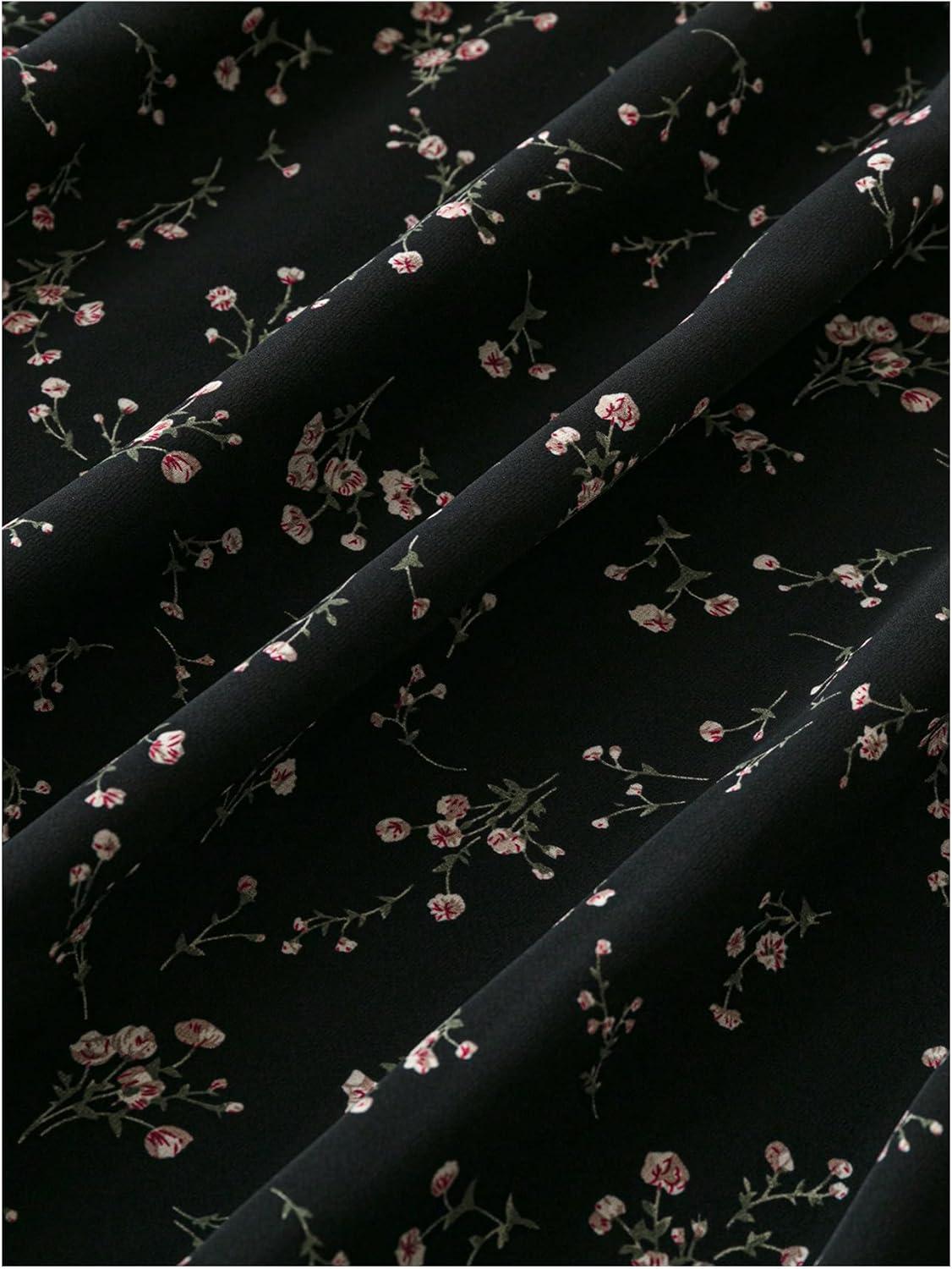imageFloerns Womens Plus Size Boho Floral V Neck Short Sleeve A Line Long DressBlack Ink