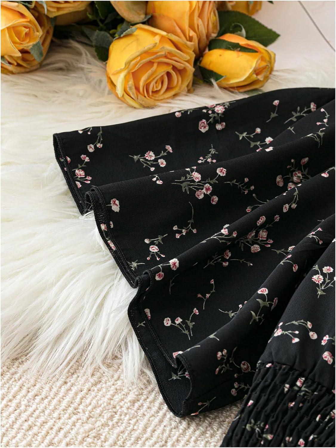imageFloerns Womens Plus Size Boho Floral V Neck Short Sleeve A Line Long DressBlack Ink