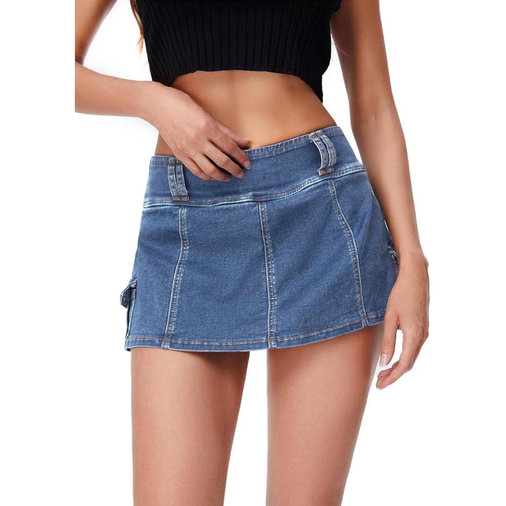 imageFloerns Womens Casual A Line Flare Jean Denim Mini Skirts with PocketLight Blue