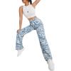 imageFloerns Womens High Waist Print Pants Y2K Print Wide Leg Denim JeansBlue