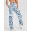 imageFloerns Womens High Waist Print Pants Y2K Print Wide Leg Denim JeansBlue