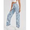 imageFloerns Womens High Waist Print Pants Y2K Print Wide Leg Denim JeansBlue
