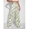 imageFloerns Womens High Waist Print Pants Y2K Print Wide Leg Denim JeansGreen White