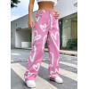 imageFloerns Womens High Waist Print Pants Y2K Print Wide Leg Denim JeansHeart Pink