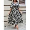 imageFloerns Womens Plus Size Boho Floral V Neck Short Sleeve A Line Long DressBlack  White Colorblock