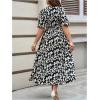 imageFloerns Womens Plus Size Boho Floral V Neck Short Sleeve A Line Long DressBlack  White Colorblock