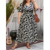 imageFloerns Womens Plus Size Boho Floral V Neck Short Sleeve A Line Long DressBlack  White Colorblock