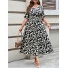 imageFloerns Womens Plus Size Boho Floral V Neck Short Sleeve A Line Long DressBlack  White Colorblock
