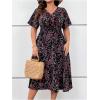 imageFloerns Womens Plus Size Boho Floral V Neck Short Sleeve A Line Long DressBlack Multi