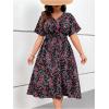 imageFloerns Womens Plus Size Boho Floral V Neck Short Sleeve A Line Long DressBlack Multi