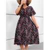 imageFloerns Womens Plus Size Boho Floral V Neck Short Sleeve A Line Long DressBlack Multi