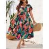 imageFloerns Womens Plus Size Boho Floral V Neck Short Sleeve A Line Long DressBlack Orange Tropical
