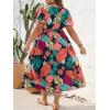 imageFloerns Womens Plus Size Boho Floral V Neck Short Sleeve A Line Long DressBlack Orange Tropical