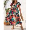 imageFloerns Womens Plus Size Boho Floral V Neck Short Sleeve A Line Long DressBlack Orange Tropical