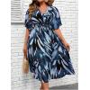 imageFloerns Womens Plus Size Boho Floral V Neck Short Sleeve A Line Long DressBlue Multi