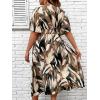 imageFloerns Womens Plus Size Boho Floral V Neck Short Sleeve A Line Long DressBrown Multi