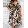 imageFloerns Womens Plus Size Boho Floral V Neck Short Sleeve A Line Long DressBrown Multi