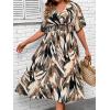 imageFloerns Womens Plus Size Boho Floral V Neck Short Sleeve A Line Long DressBrown Multi
