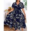 imageFloerns Womens Plus Size Boho Floral V Neck Short Sleeve A Line Long DressDark Blue Foral