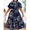 imageFloerns Womens Plus Size Boho Floral V Neck Short Sleeve A Line Long DressDark Blue Foral