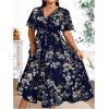 imageFloerns Womens Plus Size Boho Floral V Neck Short Sleeve A Line Long DressDark Blue Foral