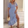 imageFloerns Womens Plus Size Boho Floral V Neck Short Sleeve A Line Long DressSky Blue