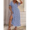 imageFloerns Womens Plus Size Boho Floral V Neck Short Sleeve A Line Long DressSky Blue