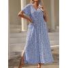 imageFloerns Womens Plus Size Boho Floral V Neck Short Sleeve A Line Long DressSky Blue