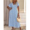imageFloerns Womens Plus Size Boho Floral V Neck Short Sleeve A Line Long DressSky Blue